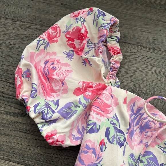 Zara | Light Pink and White Floral Mini Dress With Puff Sleeves Size Small - Picture 5 of 13